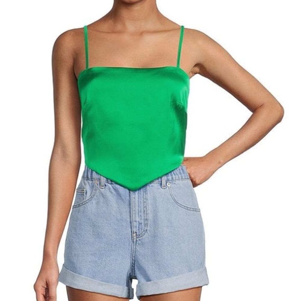 Gianni Bini Cropped Back Detail Tank Top Green Size XL